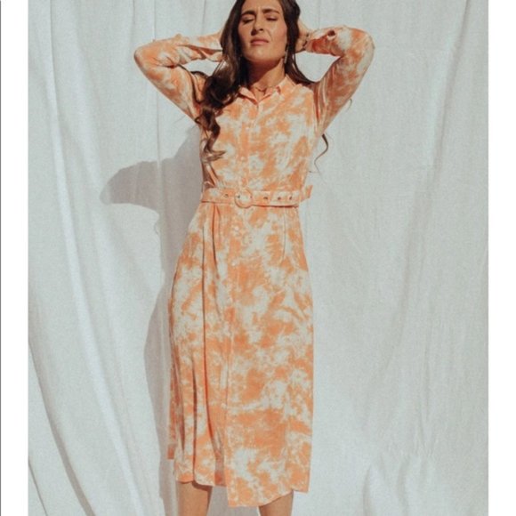 NWT S/W/F Tie Dye Midi Dress Orange White M - Picture 1 of 15